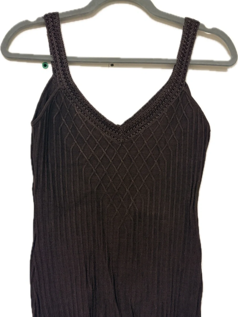 White House Black Market Brown Knit Sweater Tank Cami Size Small V-Neck Ribbed - Picture 3 of 8